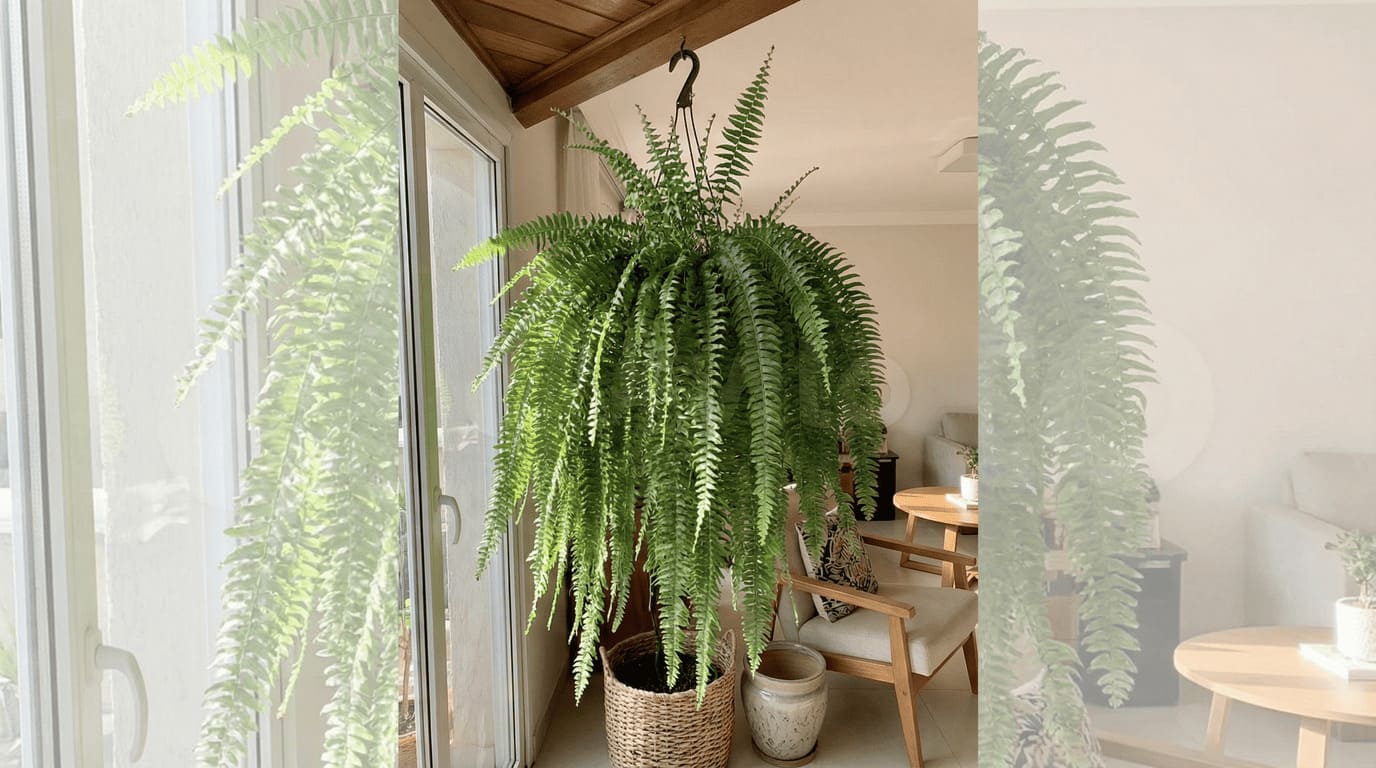 Samambaia de Metro Paulistinha pendurada criando cortina verde em varanda - Tipos de Samambaias