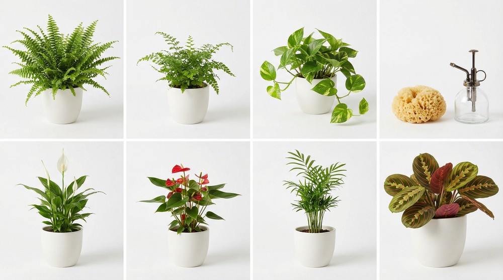 7 plantas ideais para banheiro - samambaia, jiboia, maranta, lírio da paz, antúrio e palmeira