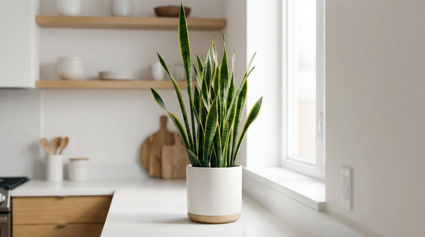 [Vaso com Espada-de-São-Jorge em ambiente moderno de cozinha]: # "- Espada-de-São-Jorge - Plantas resistentes"