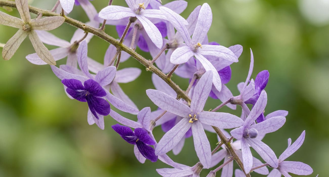 Detalhe da Flor de São Miguel mostrando partes roxas persistentes