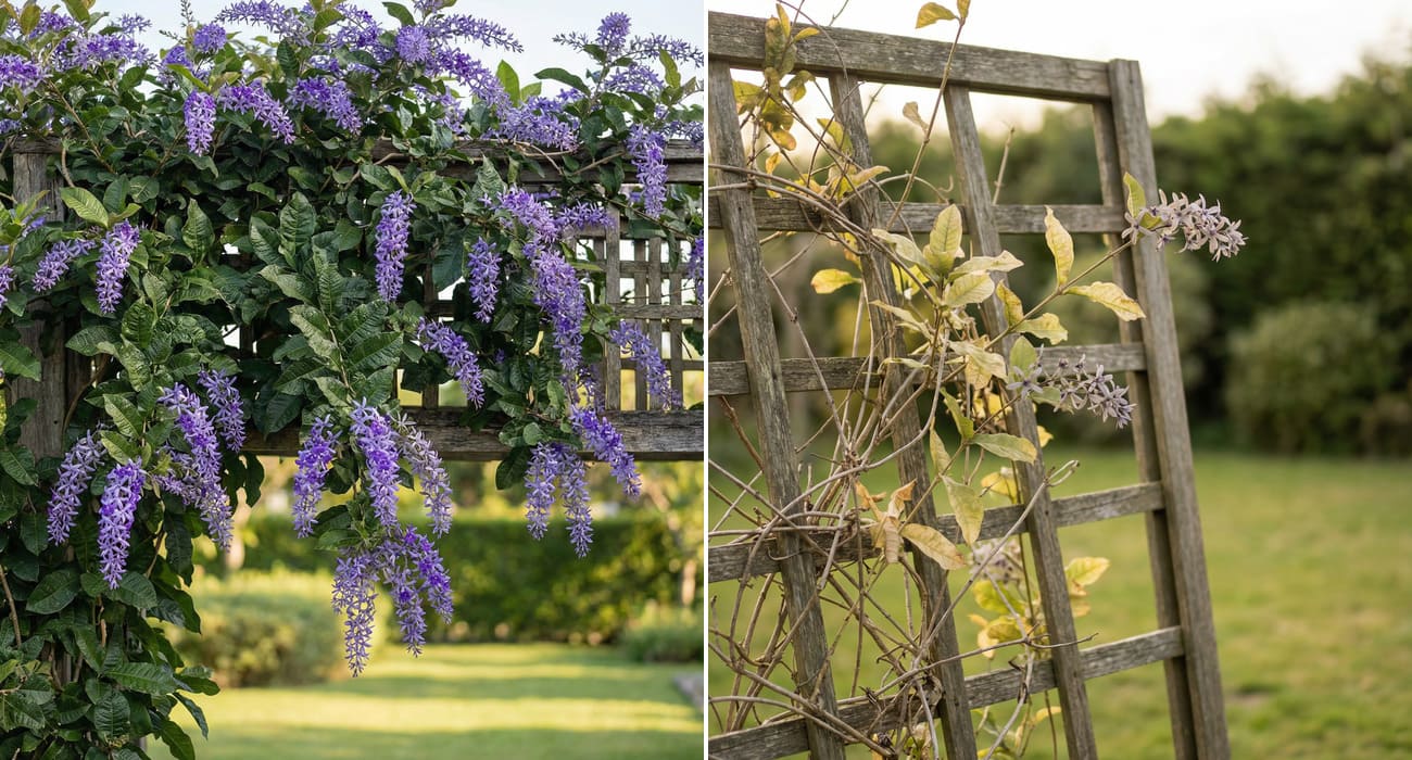 Comparação entre Flor de São Miguel bem cuidada e mal conduzida